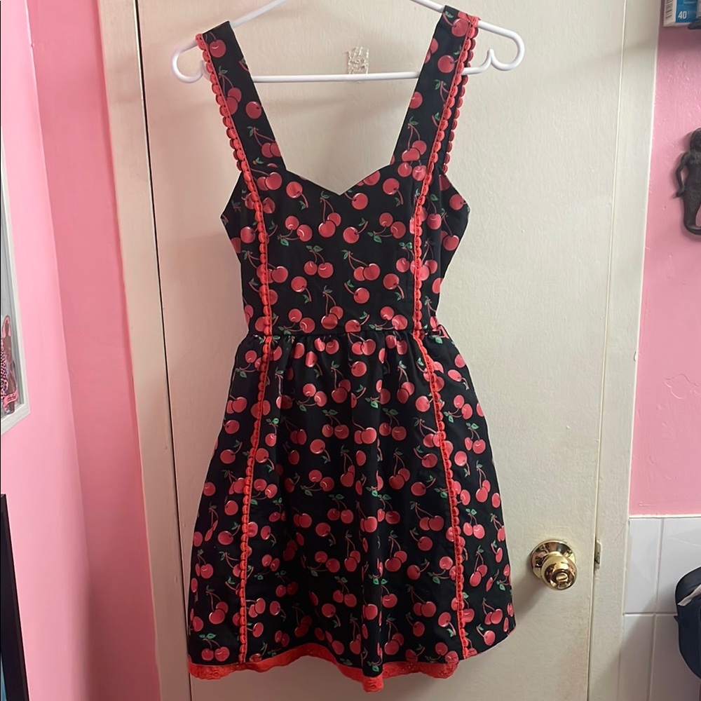 Cherry Print Black Dress
